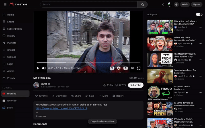 A video playing on a self-hosted instance